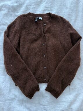 H&M Dark Brown Crewneck Button Cardigan